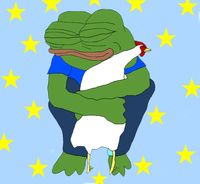 pepe hugs chicken 