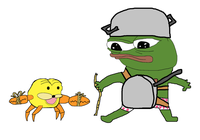 pepe in armor fighting crab 