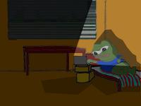 pepe in bed at night watching laptop 