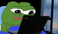 pepe in bed on thinkpad 