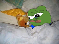 pepe in bed with teddy bear 