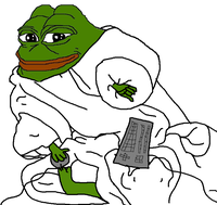 pepe in comfy robe with keyboard mouse 