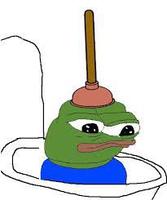 pepe in toilet plunger on head 