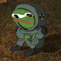 pepe nuclear suit sitting down 