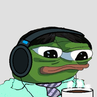 pepe office worker coffee headphones 