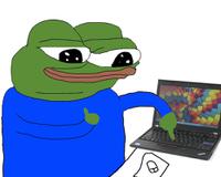 pepe presses computer button laptop 