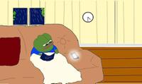 pepe reading book on couch phone rings 