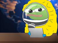 pepe reporting news hazmat suit 