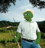 pepe sad farmer holding pitchfork 