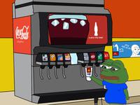 pepe sad getting drinks from soda fountain 