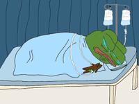 pepe sad in hospital bed double sad juice drips 