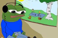 pepe sad listening to music while normies picnic 