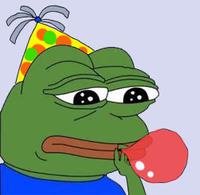pepe sad party hat blowing balloon 