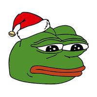 pepe sad wearing santa cap 