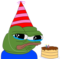 pepe sad with birthday cake 