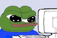 pepe sitting behind meme computer 