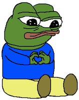 pepe sitting heart hands 