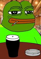 pepe smoing cigarette drinking beer 
