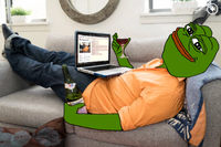 pepe smug on couch reading 4chan 