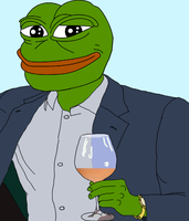 pepe smug suit holding wine glass 