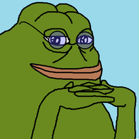 pepe smug wearing blue tinted circle glasses 