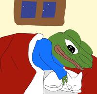 pepe snuggling cat in bed 