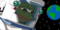 pepe spacesuit sad floating above earth 
