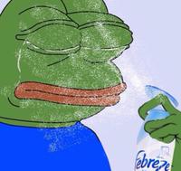 pepe sprays himself with febreze 