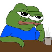 pepe thinking over cup of coffee 