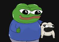 pepe thumbs up holding pug 