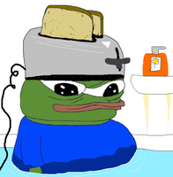 pepe toaster on head in water 