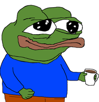 pepe ugly face holding coffee 