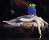 pepe walking on classic oil painting 