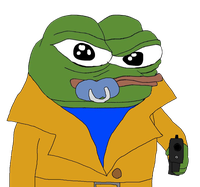 pepe wearing overcoat sucking binkie carrying glock 