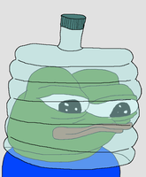 pepe wearing water bottle helmet 