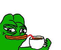 pepe with cuppa coffee sipping straw 