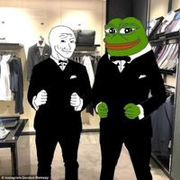 pepe wojak trying on tuxedos 