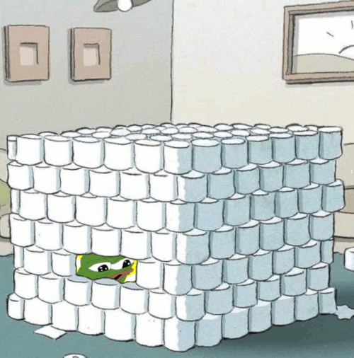 pepe party in toilet paper fort 