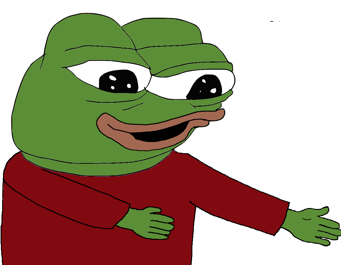 pepe red shirt hug.