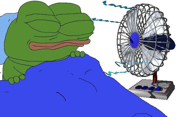 pepe sleeping with fan on 