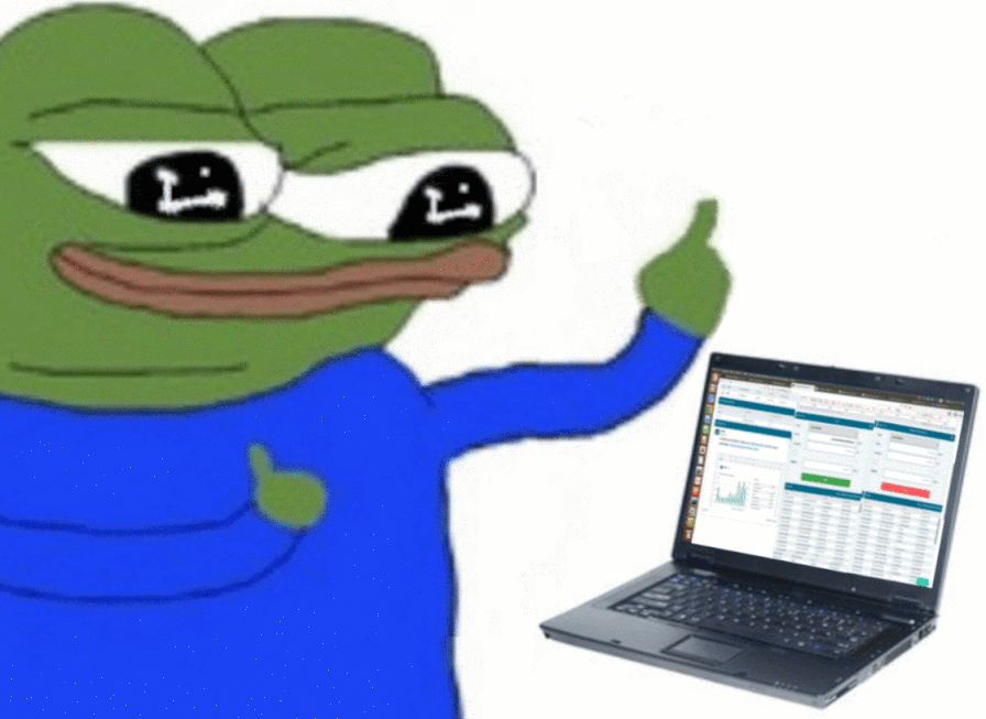 pepe thumbs up hitting buy button 