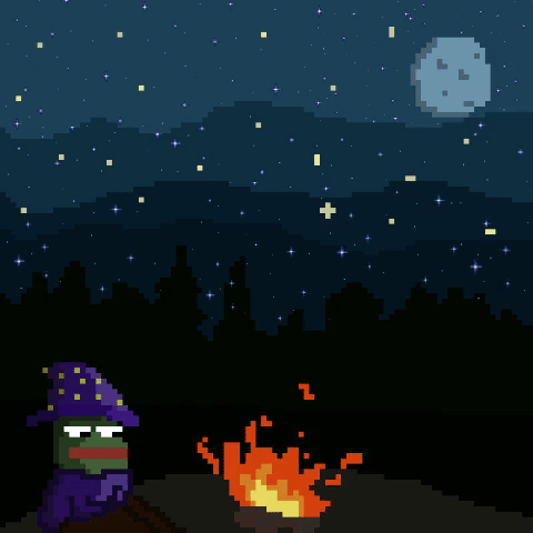 pepe wizard by campfire 