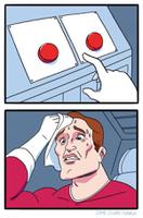 sweating guy choosing button meme template 