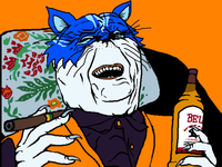 toshi cat old man laughing whiskey 