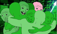 green wojaks hugging with pink wojak 