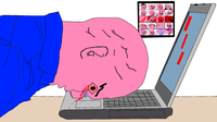 pink wojak crying slams head on computer 