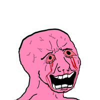 pink wojak happy crooked smile 