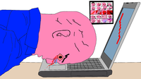 pink wojak smashing head on computer 