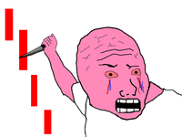 pink wojak stabbing falling red candles 