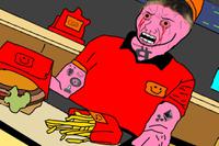 pink wojak wagie serving fries 